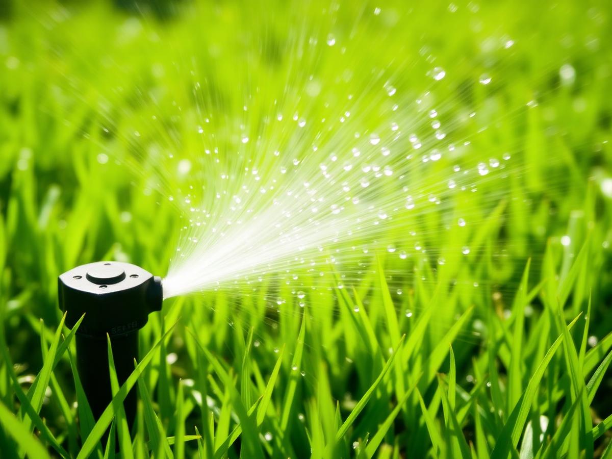 Irrigation sprinkler system watering grass