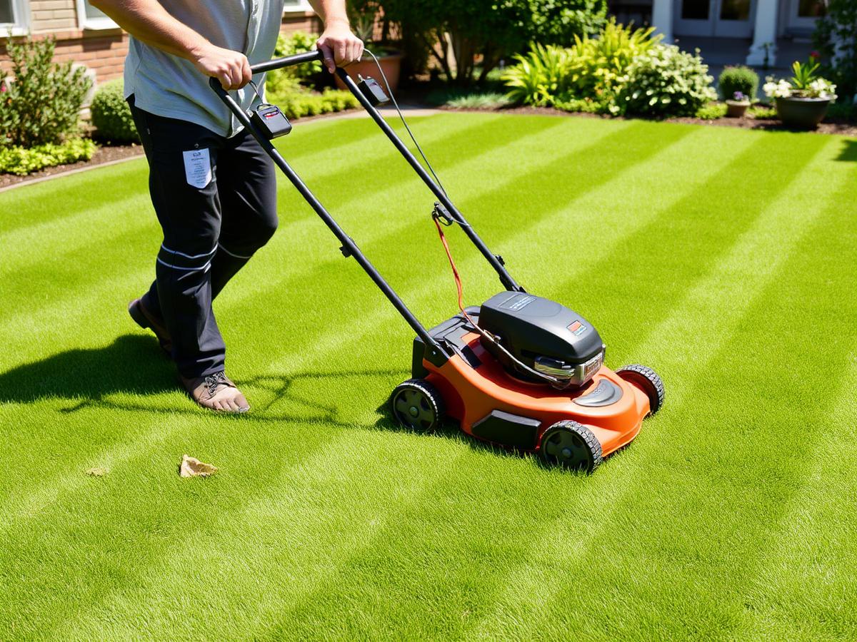 Fresh lawn mowing with clean stripes